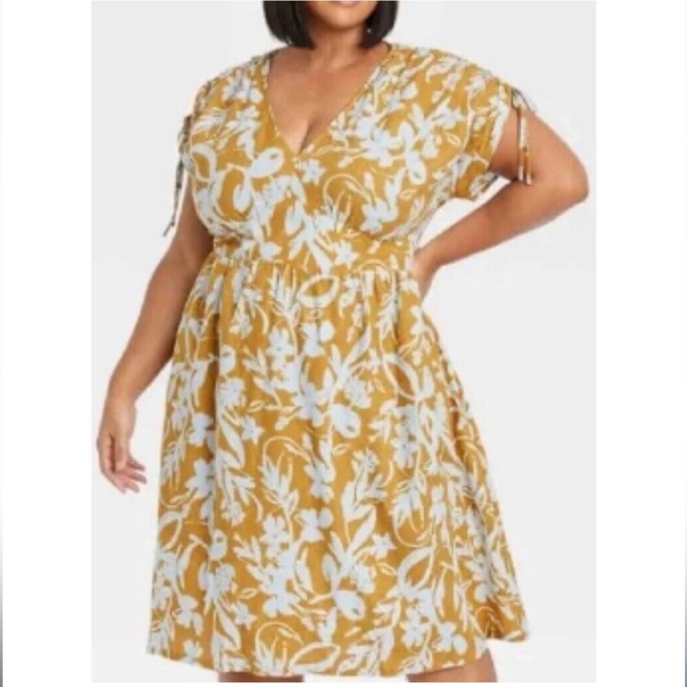 Ava & Viv Mustard Yellow and White Floral Midi Dress